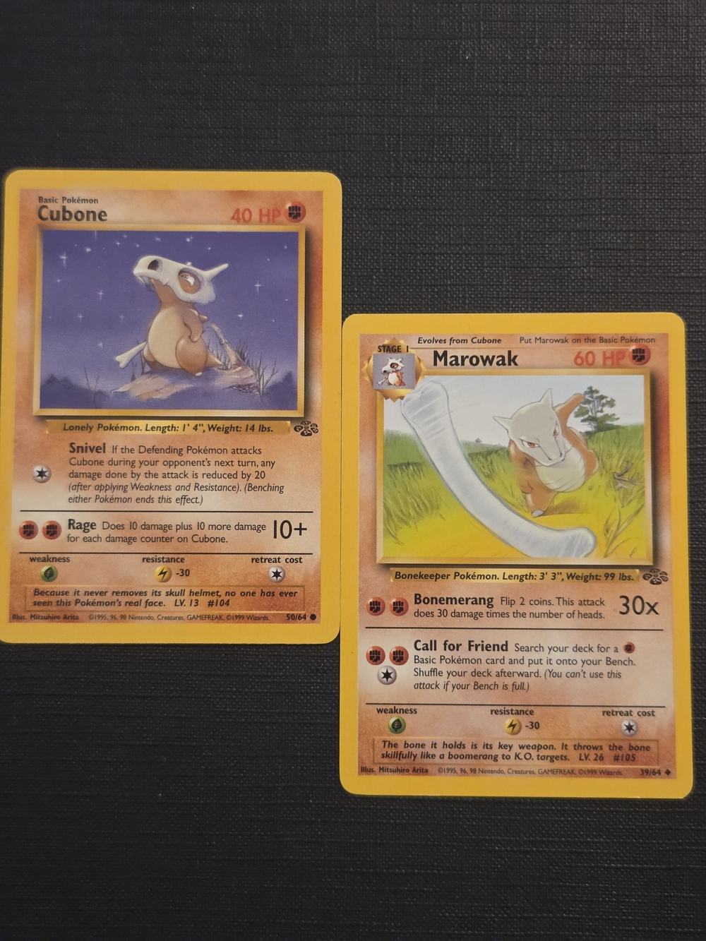 Pokemon Jungle Set 1999: CUBONE #50 + MAROWAK #39 Trading Cards (Set of 2)